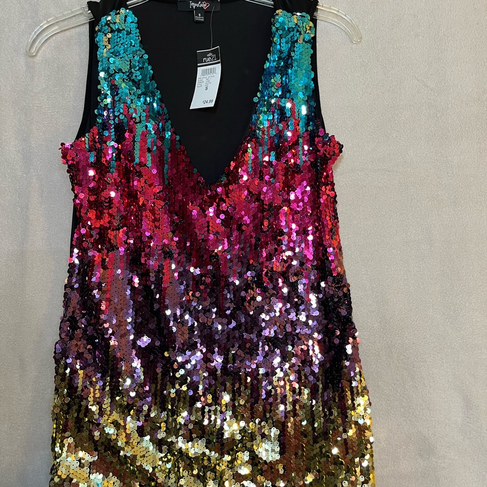 Rue21 Impulsive NEW Sparkle Glitter Top Small gold/turquoise/burgandy/ rainbow - Picture 2 of 4